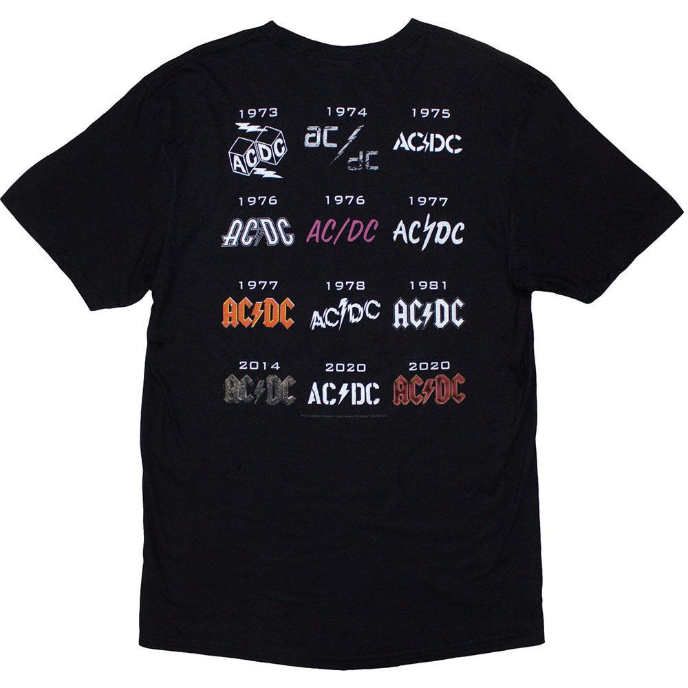 AC/DC Unisex T-Shirt: History Logo (Black) (Back Print)