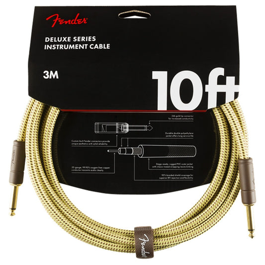 Fender Deluxe Instrument Cable 10ft/3M Yellow Tweed Straight