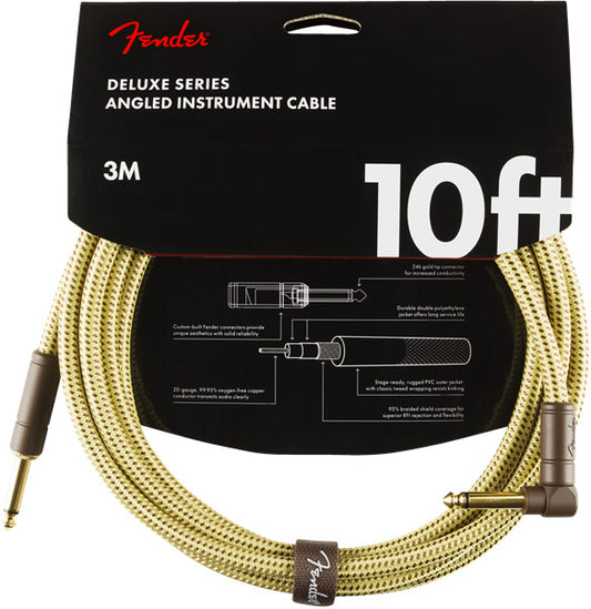 Fender Deluxe Instrument Cable 10ft/3M Yellow Tweed Right Angle