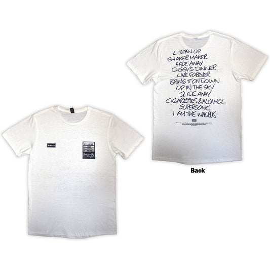 OASIS T-SHIRT: AAA SETLIST WHITE