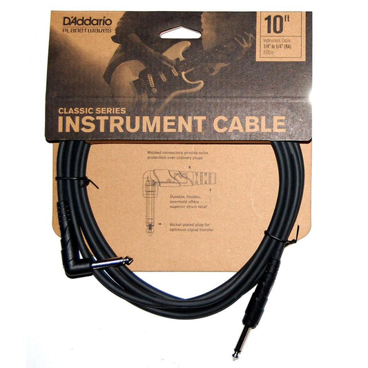 D'Addario Classic Series Instrument Cable 10ft/3m Right Angle